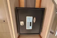Secure safe installed in Leopard 45 yacht, 2020 model, featuring digital keypad.