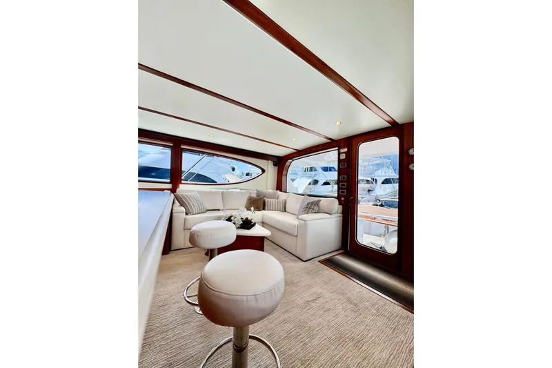  Yacht Photos Pics Luxurious interior of 2013 Hatteras GT60 yacht with plush seating and elegant design.