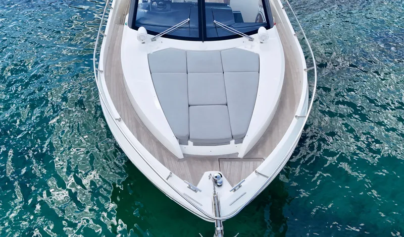  Yacht Photos Pics Luxury Absolute 40 yacht from 2014 on clear blue water, top view.