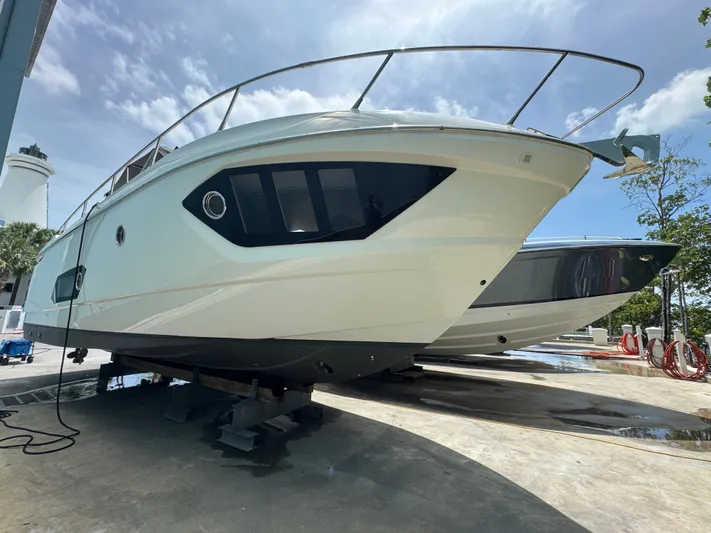  Yacht Photos Pics 2014 Absolute 40 yacht on dry dock under clear sky.