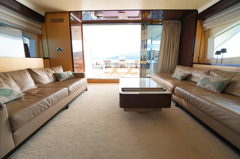 Hubo Yacht Photos Pics Luxurious interior of 2016 Azimut 84 yacht with elegant sofas and modern decor.