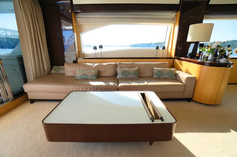 Hubo Yacht Photos Pics Luxurious interior of a 2016 Azimut 84 yacht with elegant seating and scenic views.