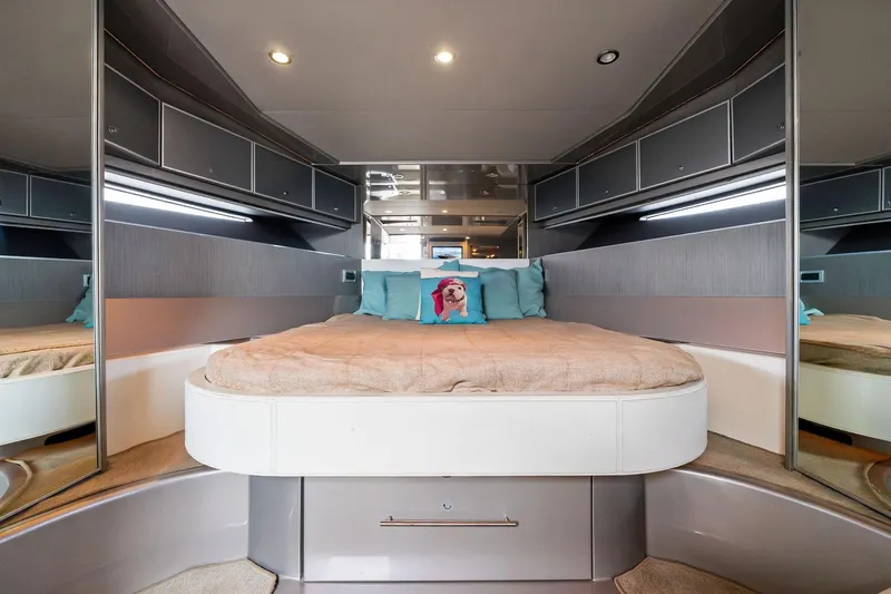 La Sirena Yacht Photos Pics Luxurious 2014 Riva Rivarama yacht interior with cozy bed and modern design.