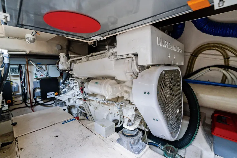 La Sirena Yacht Photos Pics Engine room of 2014 Riva Rivarama Super yacht with MAN marine diesel engine.