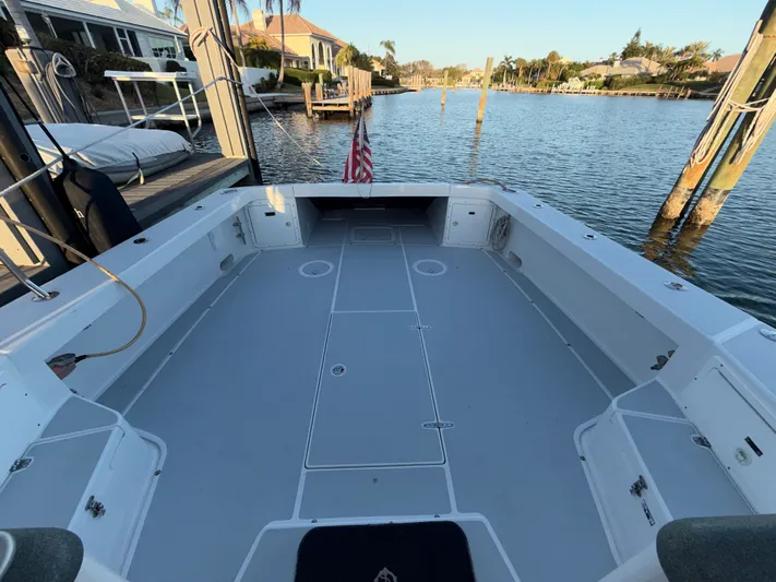 Ticklish Yacht Photos Pics Open deck of a 2002 True North 38 Heritage boat by the water.