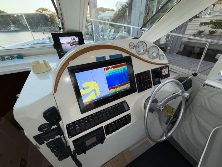 Ticklish Yacht Photos Pics Helm of True North 38 Heritage yacht, 2002 model.