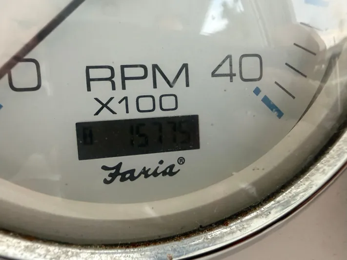 Ticklish Yacht Photos Pics Faria tachometer displaying 1575 RPM on True North 38 Heritage 2002.