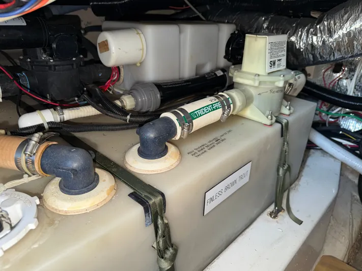 Ticklish Yacht Photos Pics Engine compartment of a 2002 True North 38 Heritage boat.