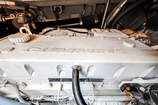 No Pods - V-drive Yacht Photos Pics Engine compartment of 2015 Sea Ray 510 Fly with Cummins engine visible.
