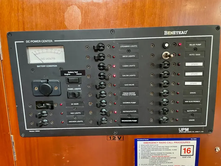 Oasis Yacht Photos Pics Electrical control panel on a 2004 Beneteau Oceanis 393 sailboat.