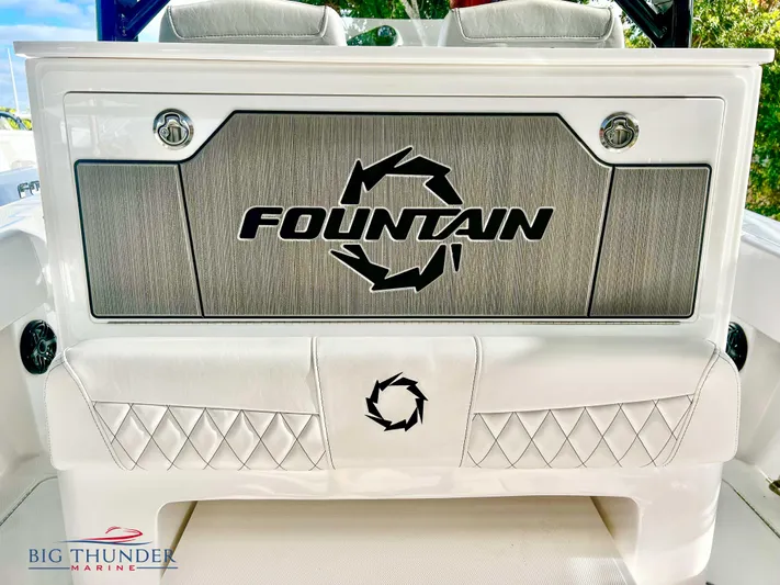  Yacht Photos Pics 2023 Fountain 38 TE boat interior with logo and Big Thunder Marine branding.