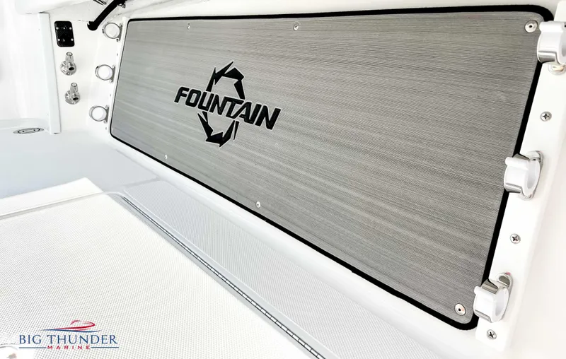  Yacht Photos Pics 2023 Fountain 38 TE boat interior with logo and Big Thunder Marine branding.