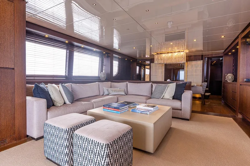  Yacht Photos Pics Luxurious interior of 2008 Sanlorenzo SL88 yacht with elegant seating and modern decor.