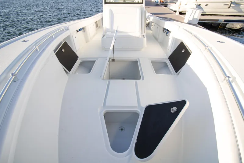 Yacht Photos Pics 2024 Yellowfin 39 boat interior with spacious deck and storage compartments.