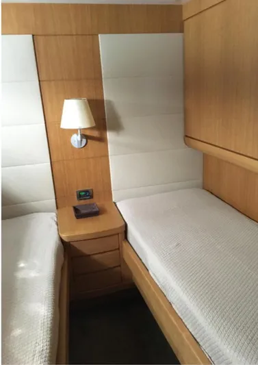  Yacht Photos Pics Twin bed cabin interior of 2005 Canados 86 Fly yacht.