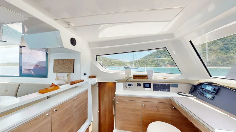 Aquatic Odyssey Yacht Photos Pics Interior of 2022 Bali CATSPACE yacht with modern design and scenic ocean view.