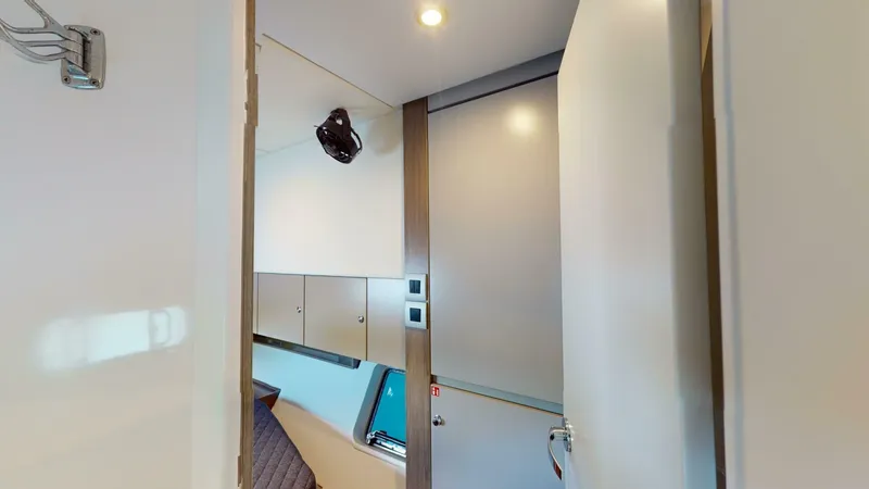 Aquatic Odyssey Yacht Photos Pics Interior of 2022 Bali CATSPACE yacht cabin with modern design and lighting.