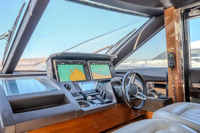 Dani Yacht Photos Pics Luxurious 2016 Princess 68 yacht cockpit with advanced navigation systems and leather seating.