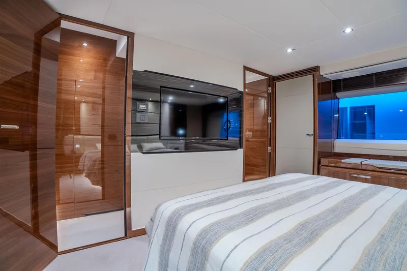 Dani Yacht Photos Pics Luxurious interior of 2016 Princess 68 yacht with modern bedroom and sleek design.