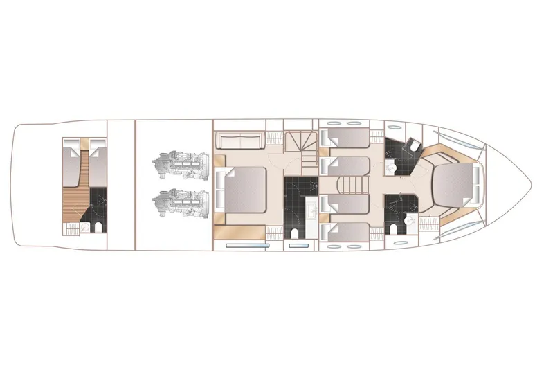 Dani Yacht Photos Pics Floor plan of a 2016 Princess 68 yacht, showcasing cabin and engine layout.