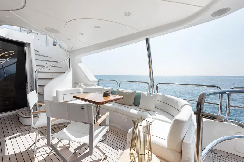 Georgia I Yacht Photos Pics Luxurious Benetti Classic 120 yacht deck with elegant seating, ocean view, and modern design, 2009 model.