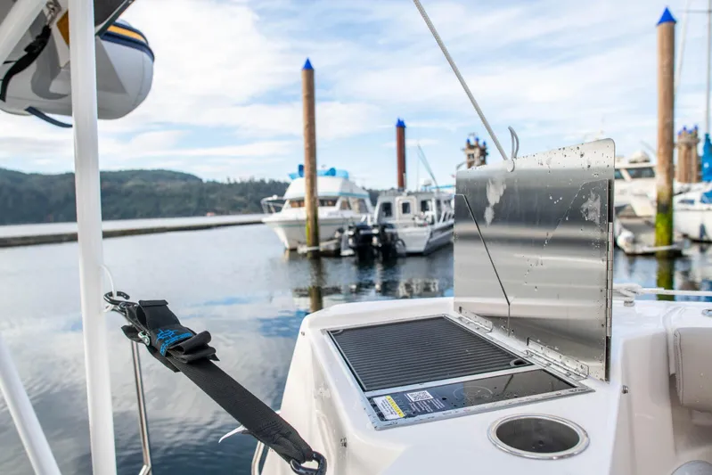  Yacht Photos Pics 2025 Cutwater C-288 Coupe boat with outdoor grill at marina.