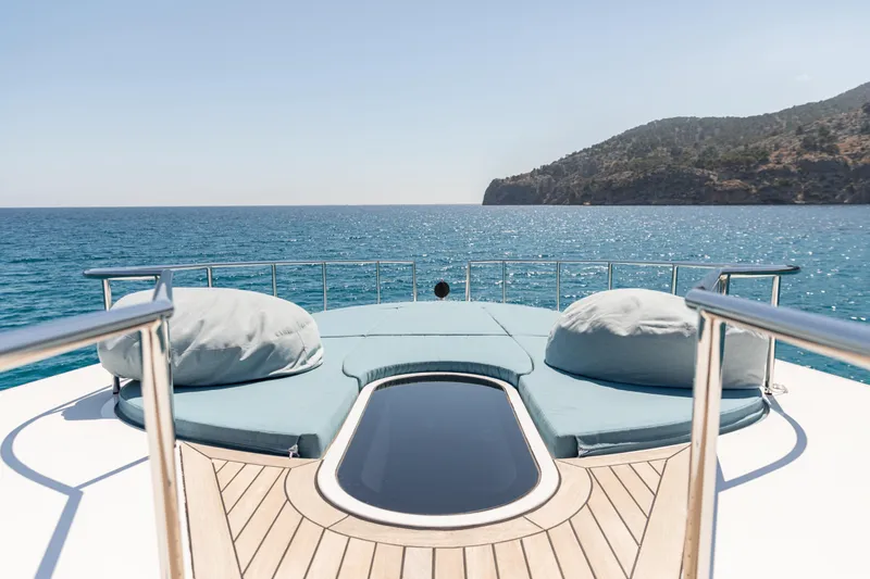 Benita Blue Yacht Photos Pics Luxurious 2005 Evolution Yachts Custom deck with ocean view and plush seating.