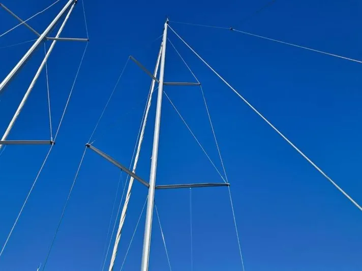 Miss Alice Yacht Photos Pics Sailboat masts against clear blue sky, Beneteau 51.1, 2018 model.
