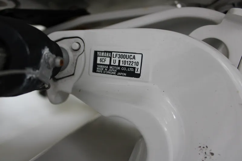  Yacht Photos Pics Close-up of Yamaha motor part on 2018 Jupiter 30 HFS boat.