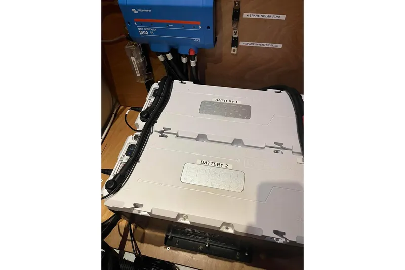  Yacht Photos Pics Electrical system with batteries and fuses in a 2012 Lagoon 400 yacht.