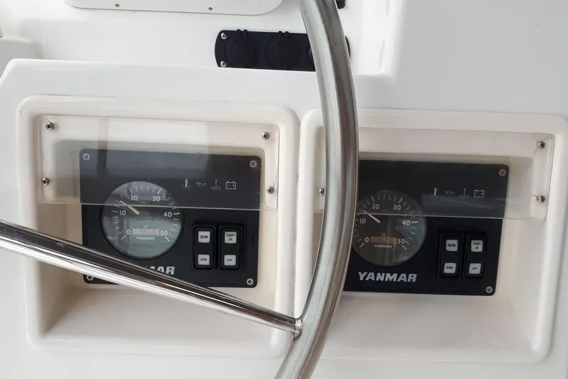 Yacht Photos Pics Control panel of a 2012 Lagoon 400 yacht with Yanmar engine gauges.