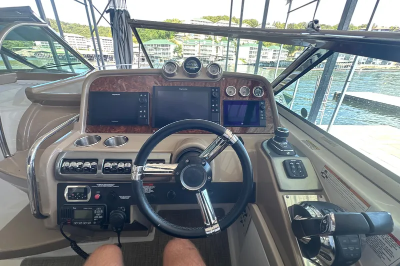  Yacht Photos Pics Cockpit of 2018 Formula 370 Super Sport with advanced navigation controls and displays.