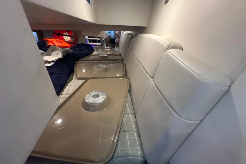  Yacht Photos Pics Interior cabin of 2018 Formula 370 Super Sport with seating and storage.