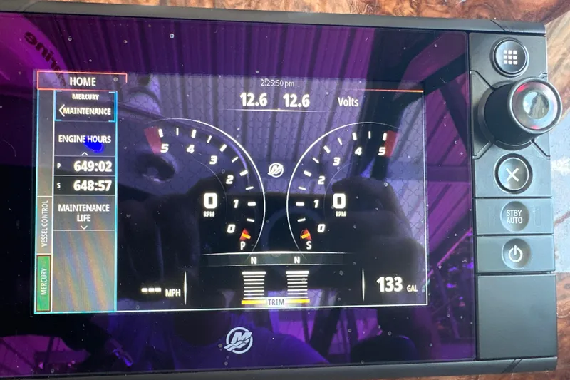  Yacht Photos Pics Dashboard display of a 2018 Formula 370 Super Sport boat showing engine metrics.