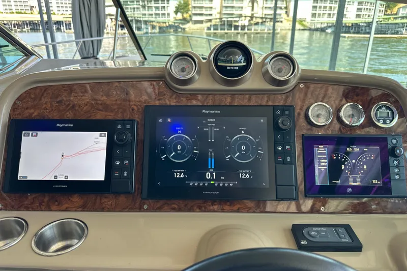  Yacht Photos Pics Dashboard of a 2018 Formula 370 Super Sport with navigation and control displays.