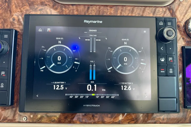  Yacht Photos Pics Raymarine display on 2018 Formula 370 Super Sport showing engine and battery data.