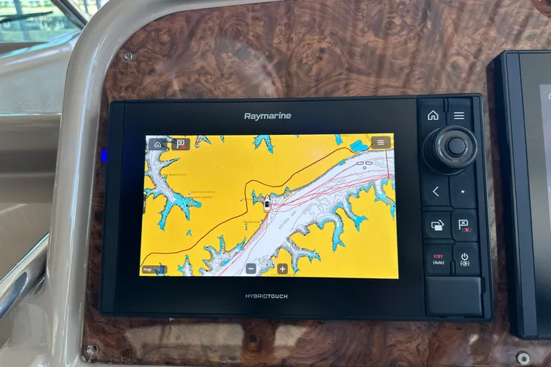  Yacht Photos Pics Raymarine navigation display on 2018 Formula 370 Super Sport boat dashboard.