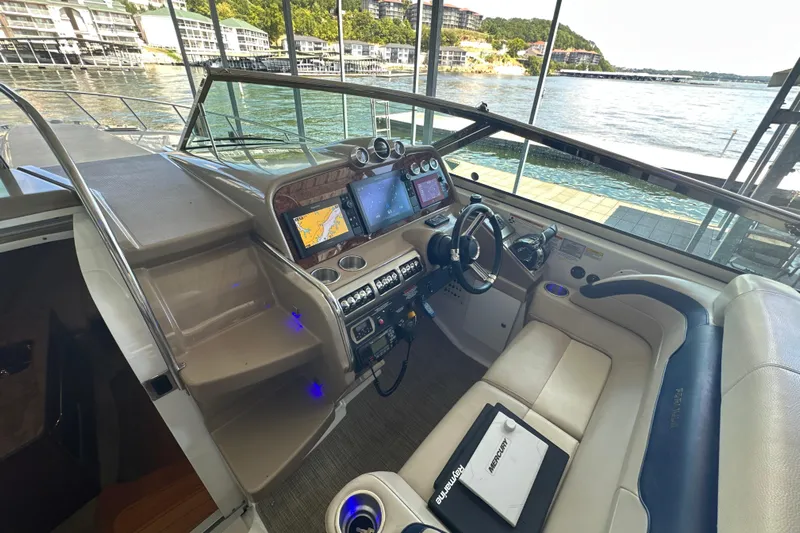  Yacht Photos Pics 2018 Formula 370 Super Sport yacht cockpit with modern navigation system and luxurious seating.