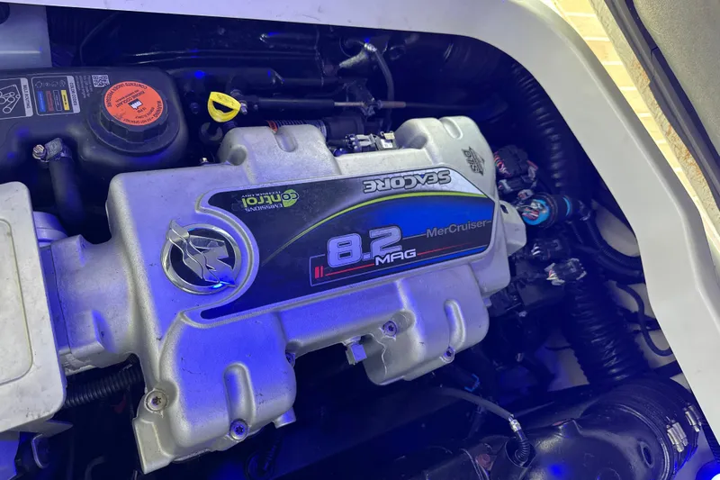  Yacht Photos Pics Engine compartment of a 2018 Formula 370 Super Sport with MerCruiser 8.2 MAG engine.