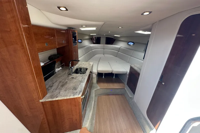  Yacht Photos Pics Luxurious interior of a 2018 Formula 370 Super Sport yacht with modern amenities.