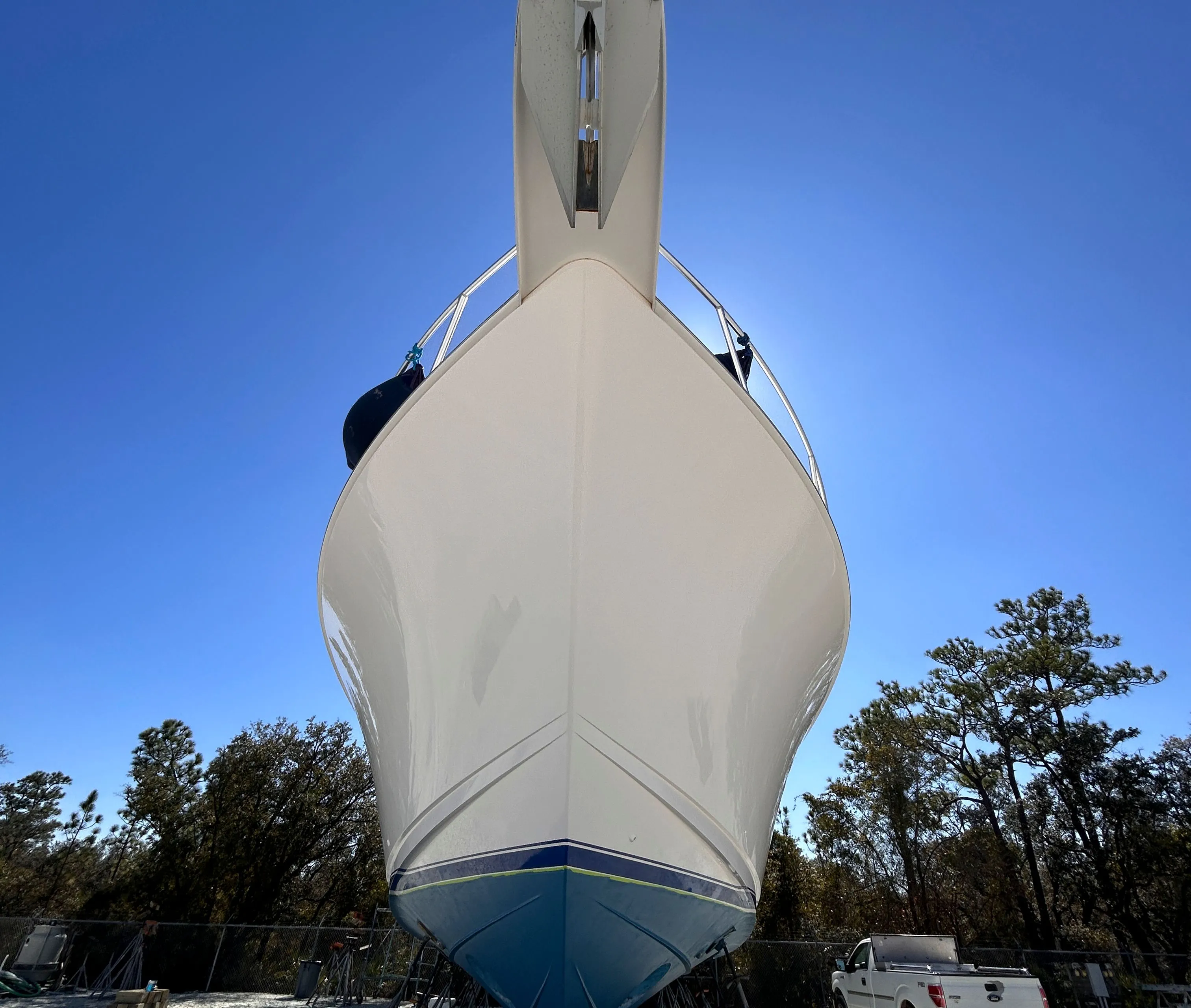 Viking ENC FB 2014 boat on land, blue sky.