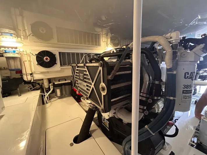 Reel Blessed Yacht Photos Pics Viking ENC FB 2014 engine room with CAT engine.