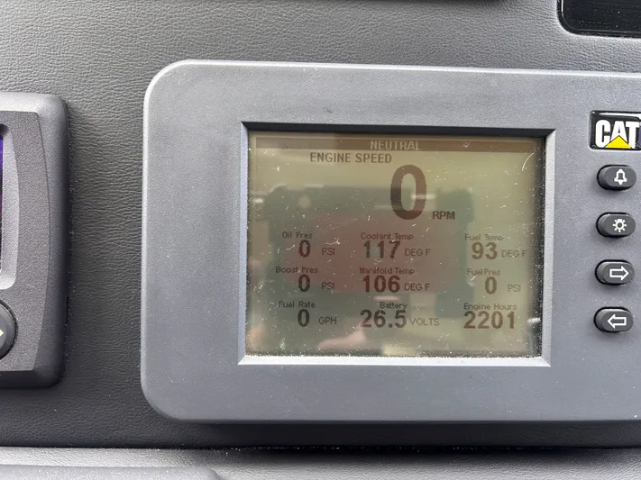 Reel Blessed Yacht Photos Pics Viking ENC FB 2014 engine display showing temperature and pressure readings.