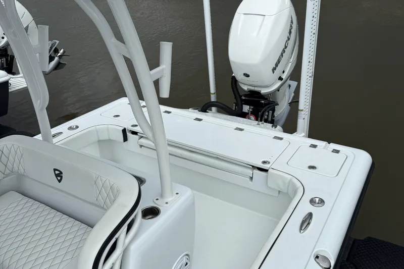  Yacht Photos Pics 2019 Barker Boatworks 26 Open with Mercury engine, featuring sleek seating and storage.