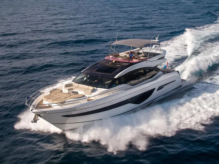  Yacht Photos Pics 2019 Princess S78 yacht cruising on open water, showcasing luxury and speed.