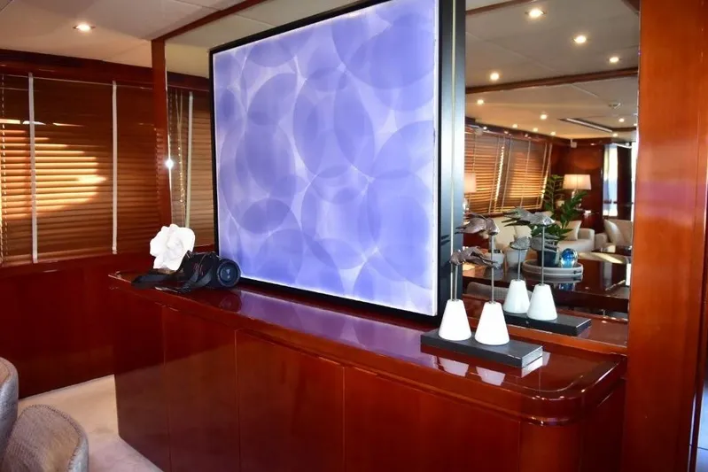  Yacht Photos Pics Luxurious interior of 2008 Falcon 102 HT yacht with elegant decor and ambient lighting.