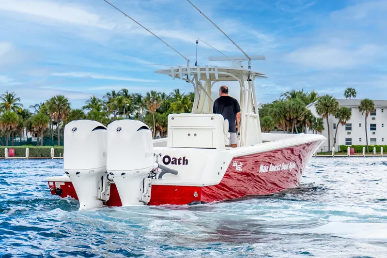  Yacht Photos Pics 2016 SeaVee 340Z boat with dual engines cruising on a sunny day.