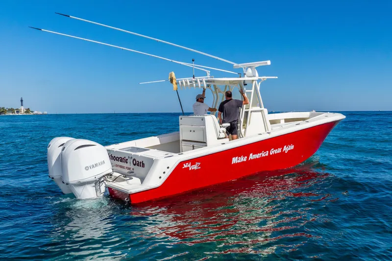  Yacht Photos Pics 2016 SeaVee 340Z boat with Yamaha engines on blue ocean water.