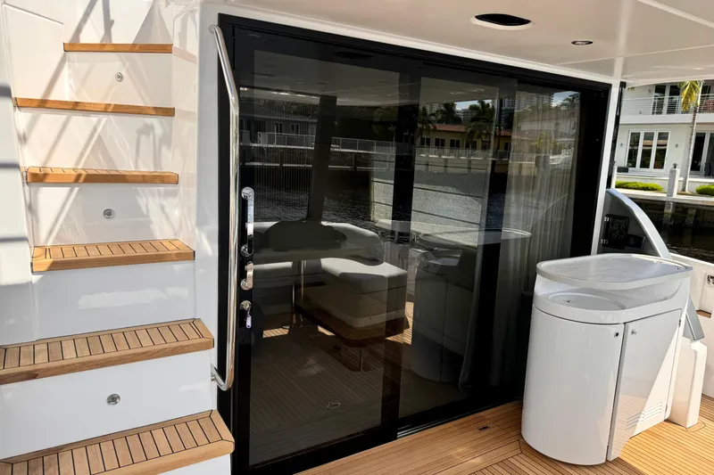  Yacht Photos Pics Luxury Azimut Fly 68 yacht, 2025 model, featuring elegant deck and modern design.