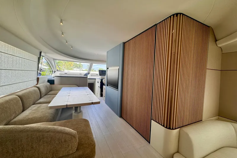  Yacht Photos Pics Luxurious interior of 2025 Azimut Fly 68 yacht with modern seating and sleek design.